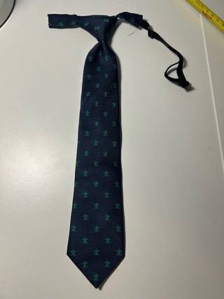 Corbata niño azul con estampado verde