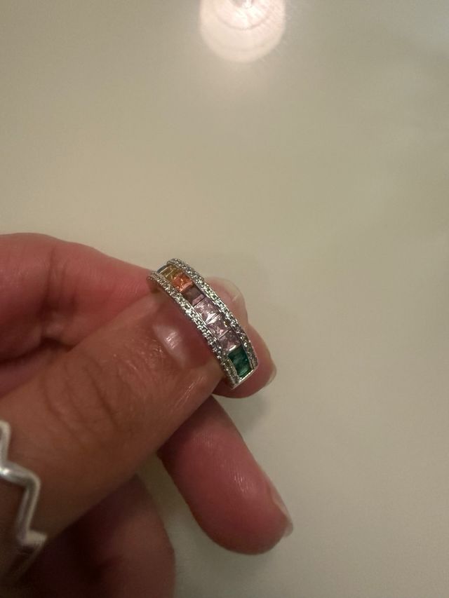 Anillo Plata con Diamantes Multicolor