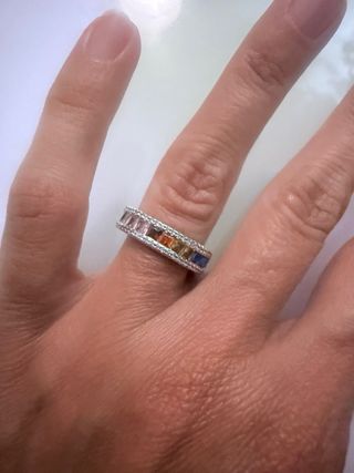 Anillo Plata con Diamantes Multicolor