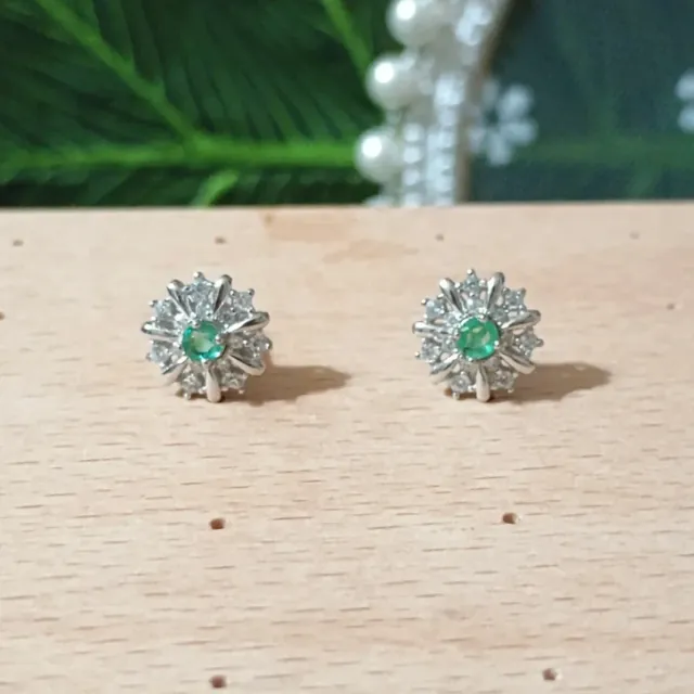 Pendientes Plata y Esmeralda Flor