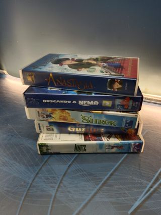 5 PELÍCULAS VHS animacion, infantil, ANTZ, SHREK, Anastasia, Buscando a nemo y mas