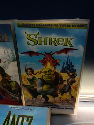 5 PELÍCULAS VHS animacion, infantil, ANTZ, SHREK, Anastasia, Buscando a nemo y mas
