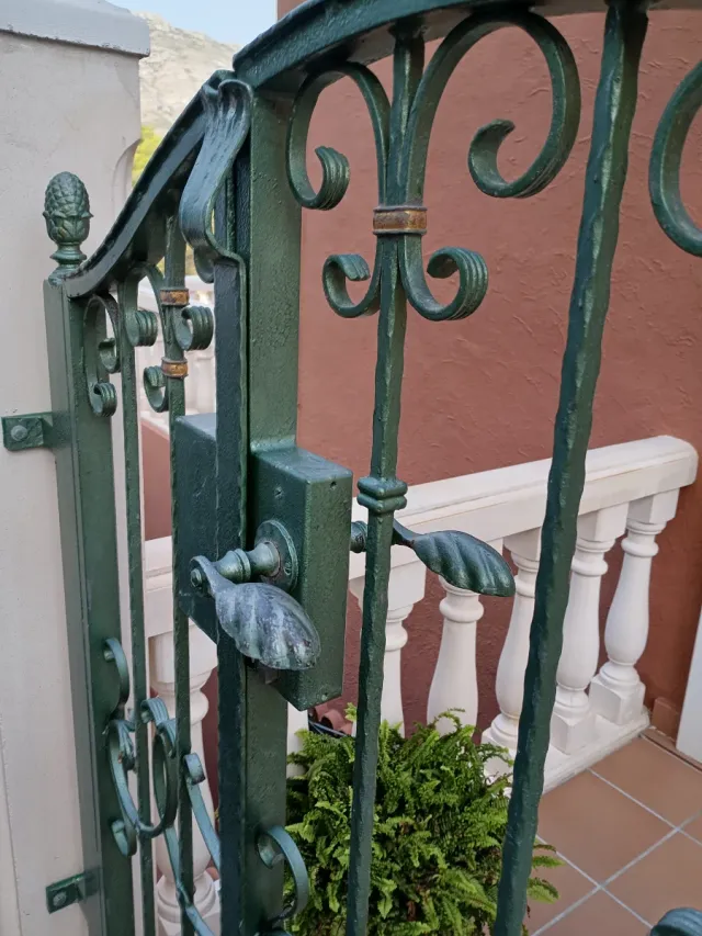 Puerta de hierro forjado verde