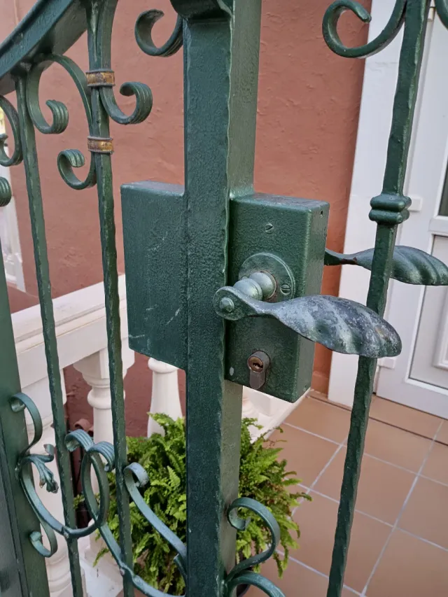 Puerta de hierro forjado verde