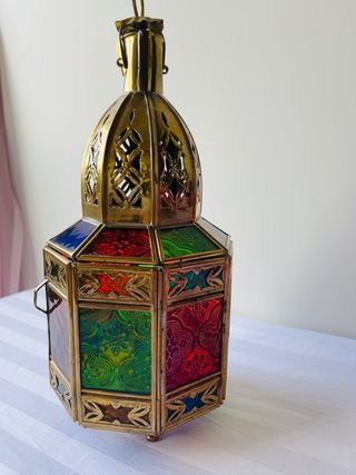 Lampara farol árabe artesanal cristal y metal