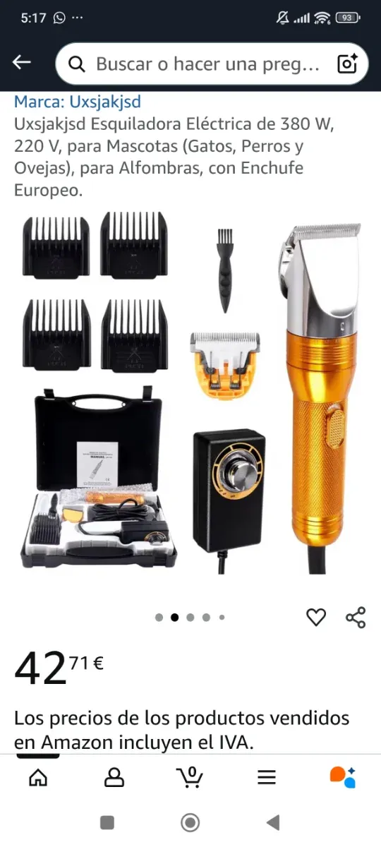 Maquina cortapelos Mascotas 380W