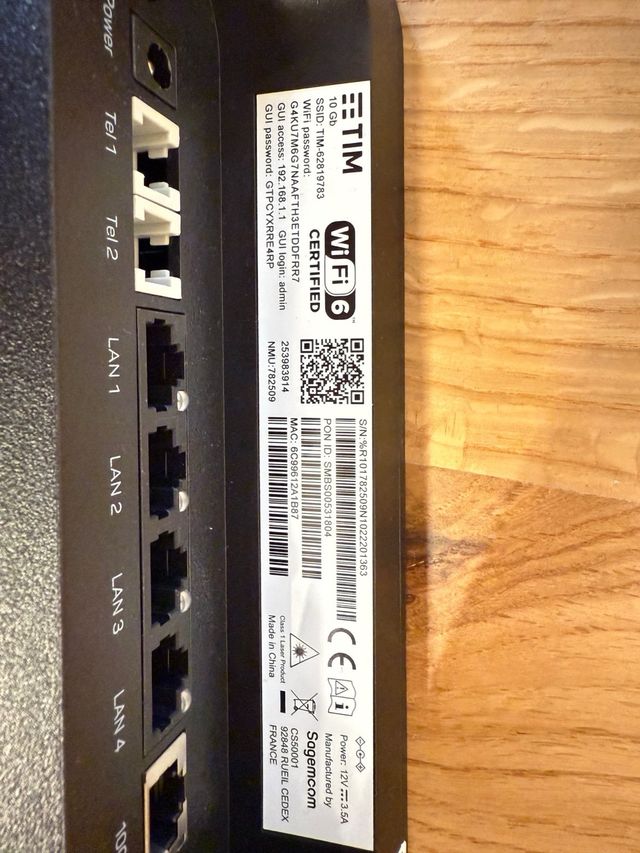 Modem TIM Sagemcom HUB+ Fibra FTTH 10Gb/2.5G