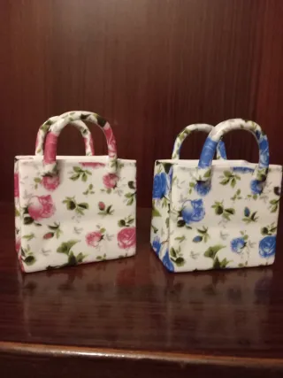 2 Cestas Miniatura Porcelana Flores