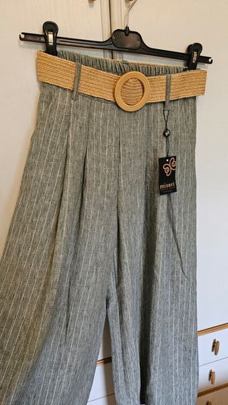 Pantaloni Mixerì a gamba larga gessato lurex