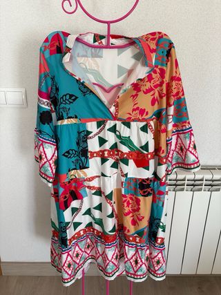 Vestido largo estampado multicolor