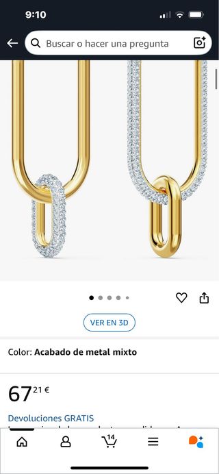 Pendientes Swarovski Dorados y Plateados