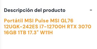 Portátil MSI Pulse GL76
