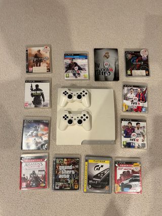 Consola PS3 Blanca + 2 Mandos + Juegos