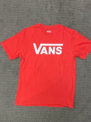 Camiseta Vans Roja Logo Blanco Niño