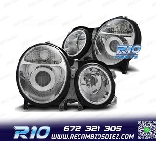 FAROS MERCEDES CLASE E W210 99-02 FONDO CROMO