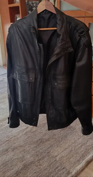 Chaqueta de Piel Negra Hombre