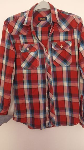 Camisa Zara Young cuadros rojo y azul Talla M
