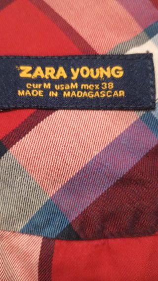 Camisa Zara Young cuadros rojo y azul Talla M