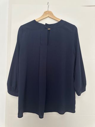 Camisa azul poliéster manga francesa
