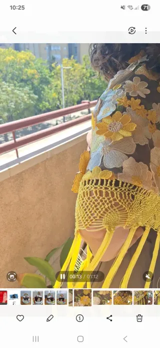 Mantoncillo tul bordado flores flecos seda