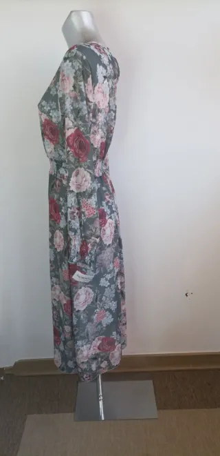 Vestido Midi Flores Manga Larga Talla M