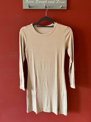 Vestido beige de canalé Armonias
