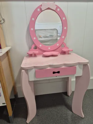 Tavolo da toeletta per bambini rosa e bianco