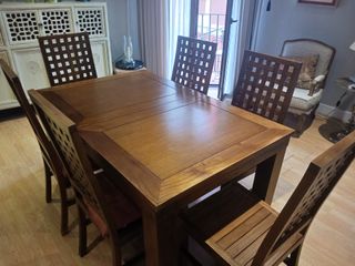 Mesa comedor y 6 sillas colonial madera