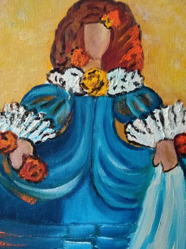 Lienzo óleo Menina azul y amarillo