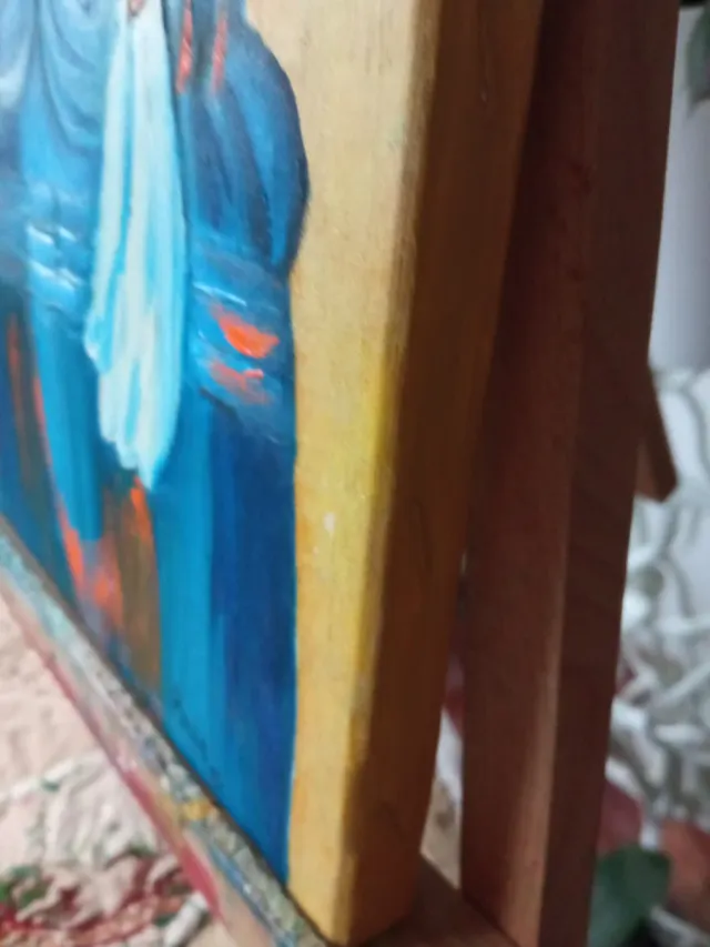 Lienzo óleo Menina azul y amarillo