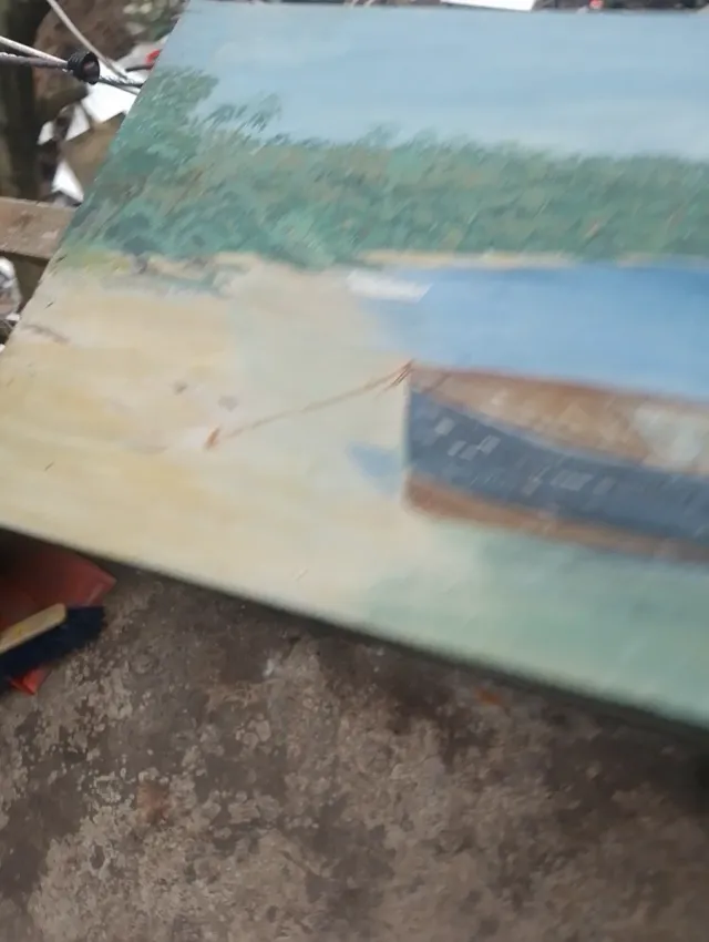 Pintura sobre madera: Barco en el agua