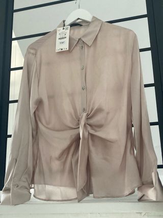 Blusa Zara Nudo Satén Elegante Talla XL