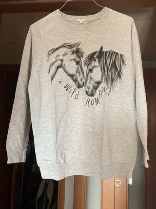 Felpa grigia con cavalli taglia L (46)
