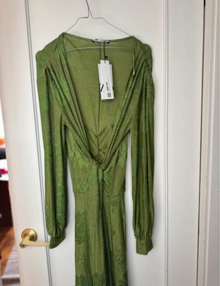 Vestido verde Zara jacquard