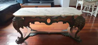 Mesa de centro madera y mármol con elefantes