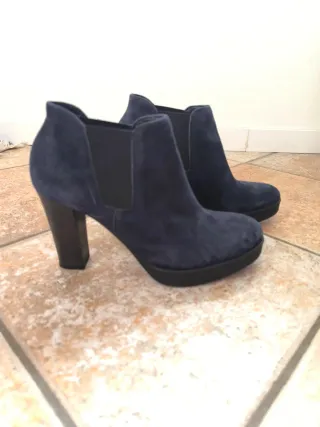 Stivaletti tacco alto blu scuro camoscio