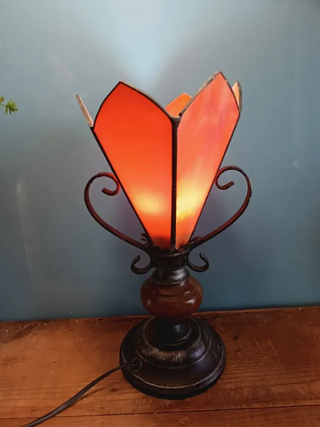 Lámpara Tiffany Vidrio Naranja y Marrón
