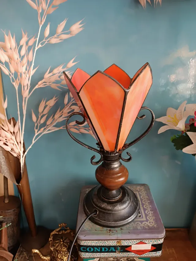 Lámpara Tiffany Vidrio Naranja y Marrón