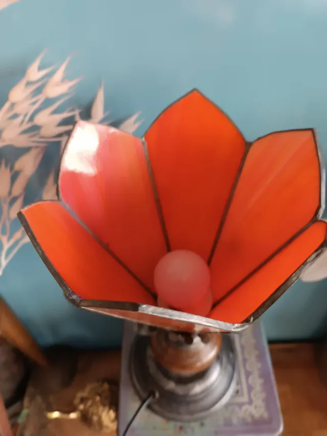 Lámpara Tiffany Vidrio Naranja y Marrón