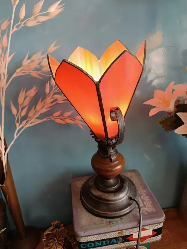 Lámpara Tiffany Vidrio Naranja y Marrón