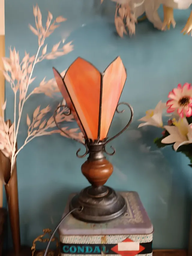 Lámpara Tiffany Vidrio Naranja y Marrón