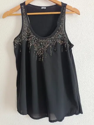 Camiseta Pimkie lentejuelas negra Talla S