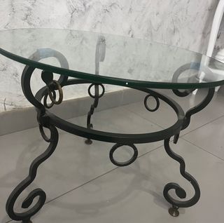 Tavolino ferro battuto e vetro cm 52