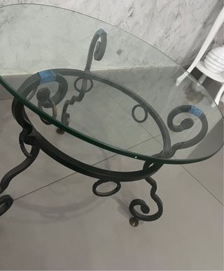 Tavolino ferro battuto e vetro cm 52