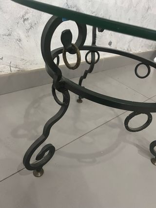 Tavolino ferro battuto e vetro cm 52