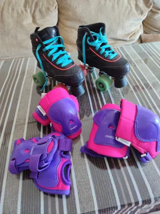 Patines infantiles con protecciones y mochila