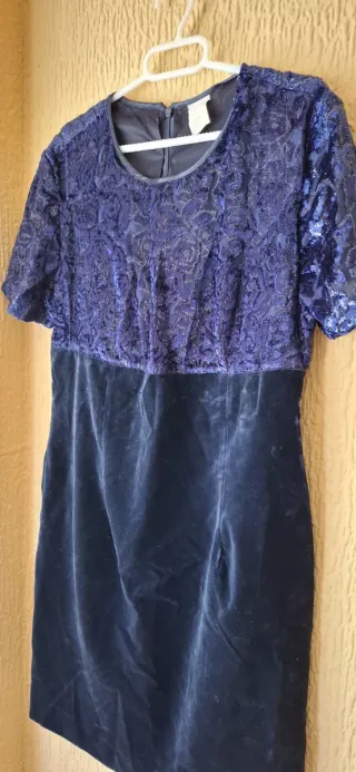 Conjunto Vestido y Chaqueta Terciopelo Azul