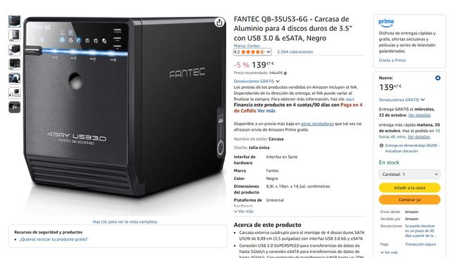 Contenitore HDD a 4 alloggiamenti Fantec QB-35US3-6G