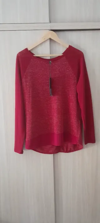 Suéter fino mujer rojo con brillos