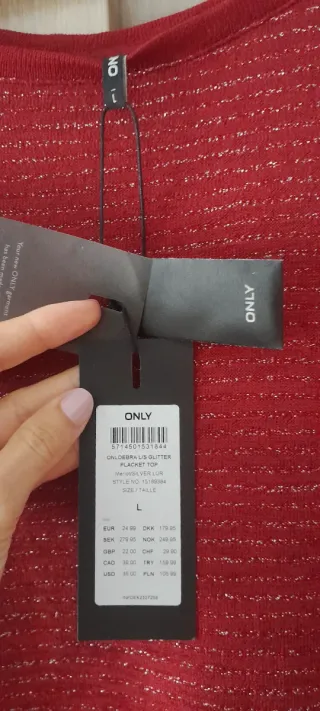 Suéter fino mujer rojo con brillos